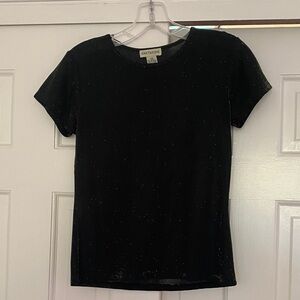 Ann Taylor Elegant Black Short Sleeve Top with gold flecks Size XS